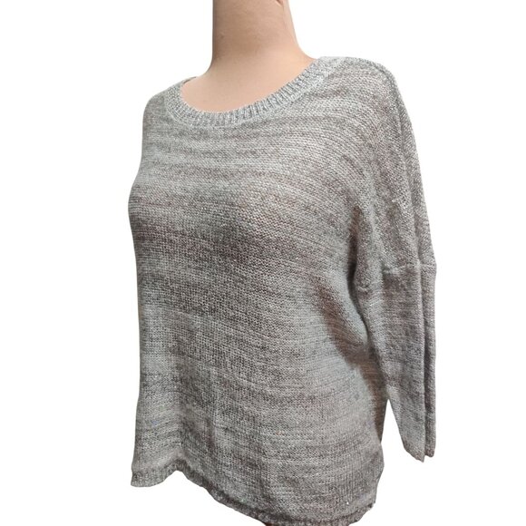 ANA XL Womens Sweater Silver Gray Knit Holographic Sequin Scoop Neck 3/4 Sleeve - Picture 15 of 16